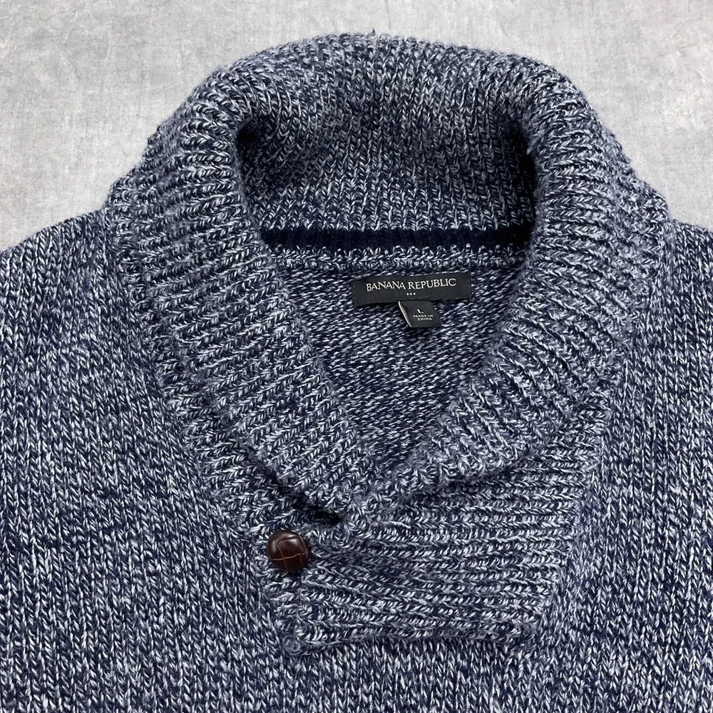 Banana Republic Sweater Men Large Blue White Marled Grandpa Preppy Wool Classic